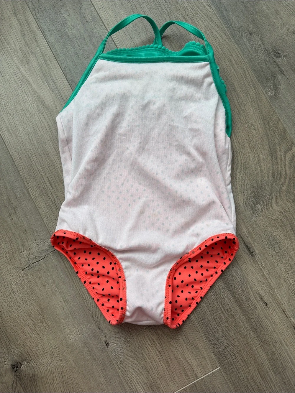 Kids Watermelon-Inspired Coral & Teal Ruffle One-Piece Swimsuit - Picture 5 of 6